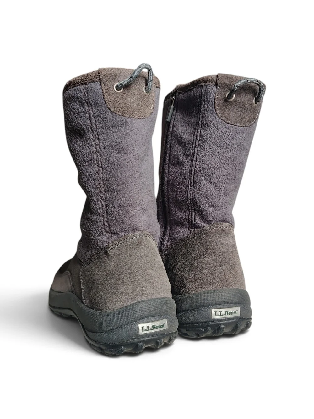 LL Bean Grey Suede/Fleece Pull On Mid Calf Insulated Snow Boots Women's Size 9
